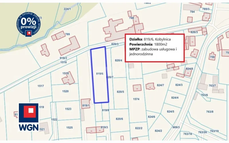 Grunt budowlany jednorodzinny na  sprzedaż Kobylnica - Kobylnica I 1800m2 I MPZP I Media I Prowizja 0%